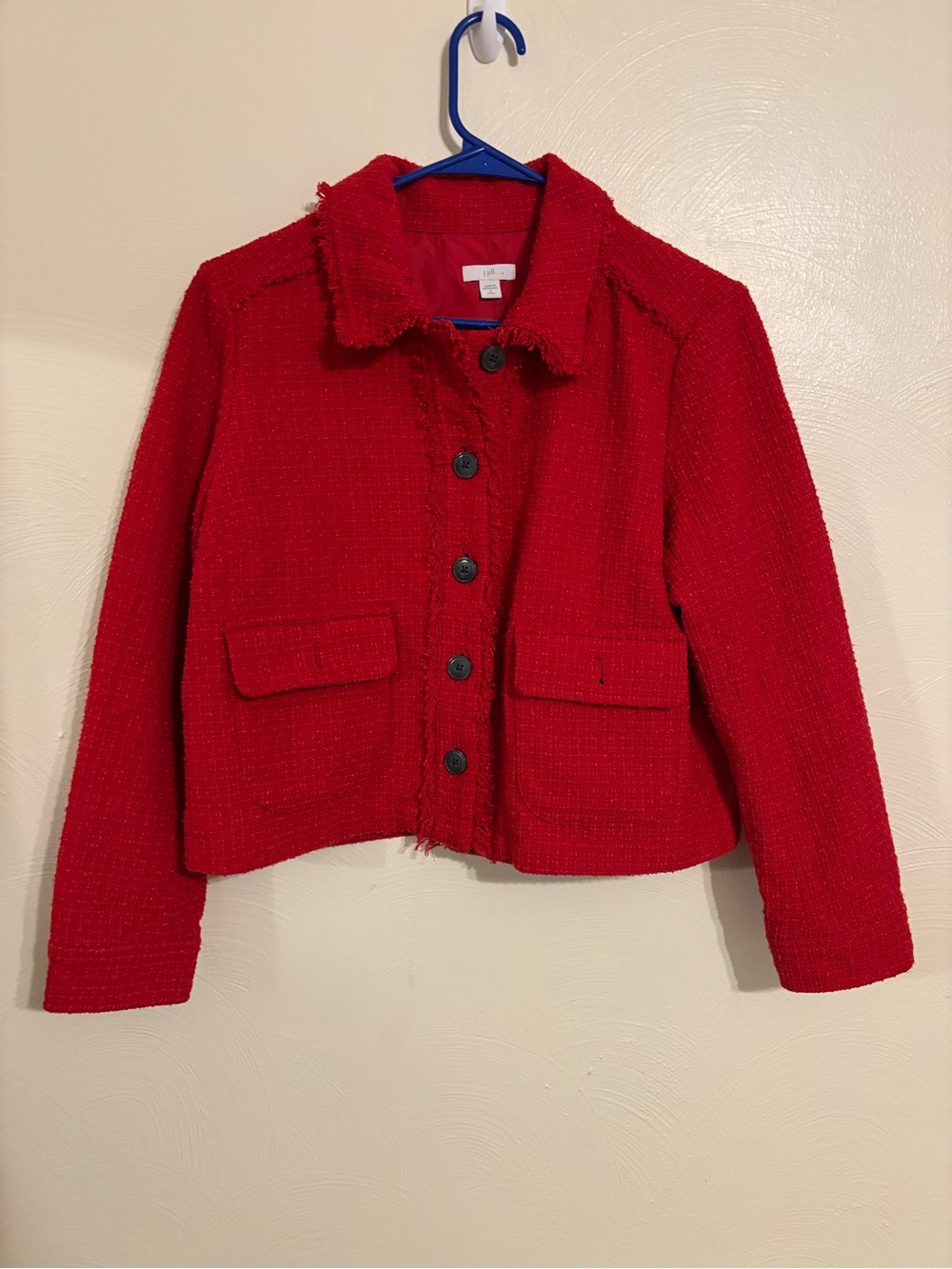 J.Jill Petite Red Tweed Fringe Jacket Blazer Size M